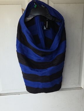 Express Royal Blue and Black Striped Pencil Skirt Vintage Size 12 Y2k
